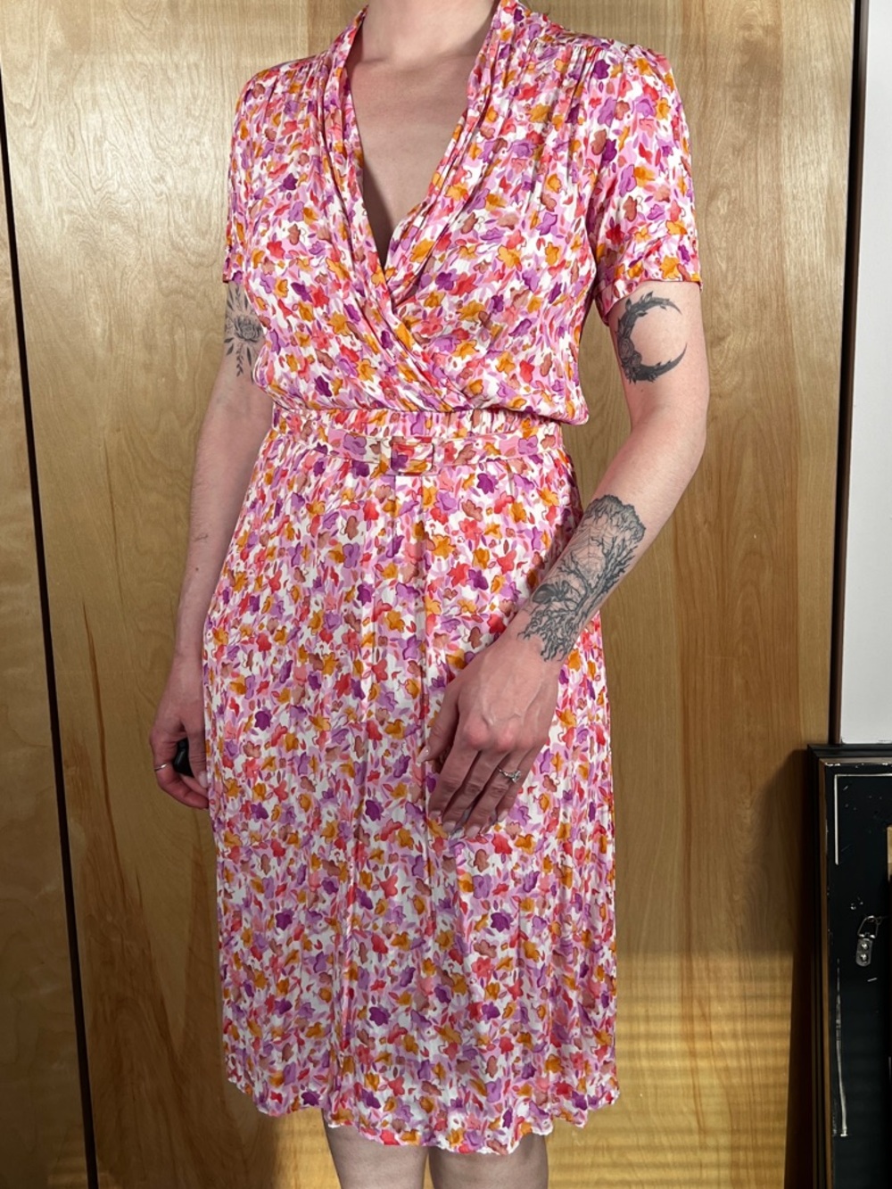 Floral Wrap-Front Pink Multi Dress